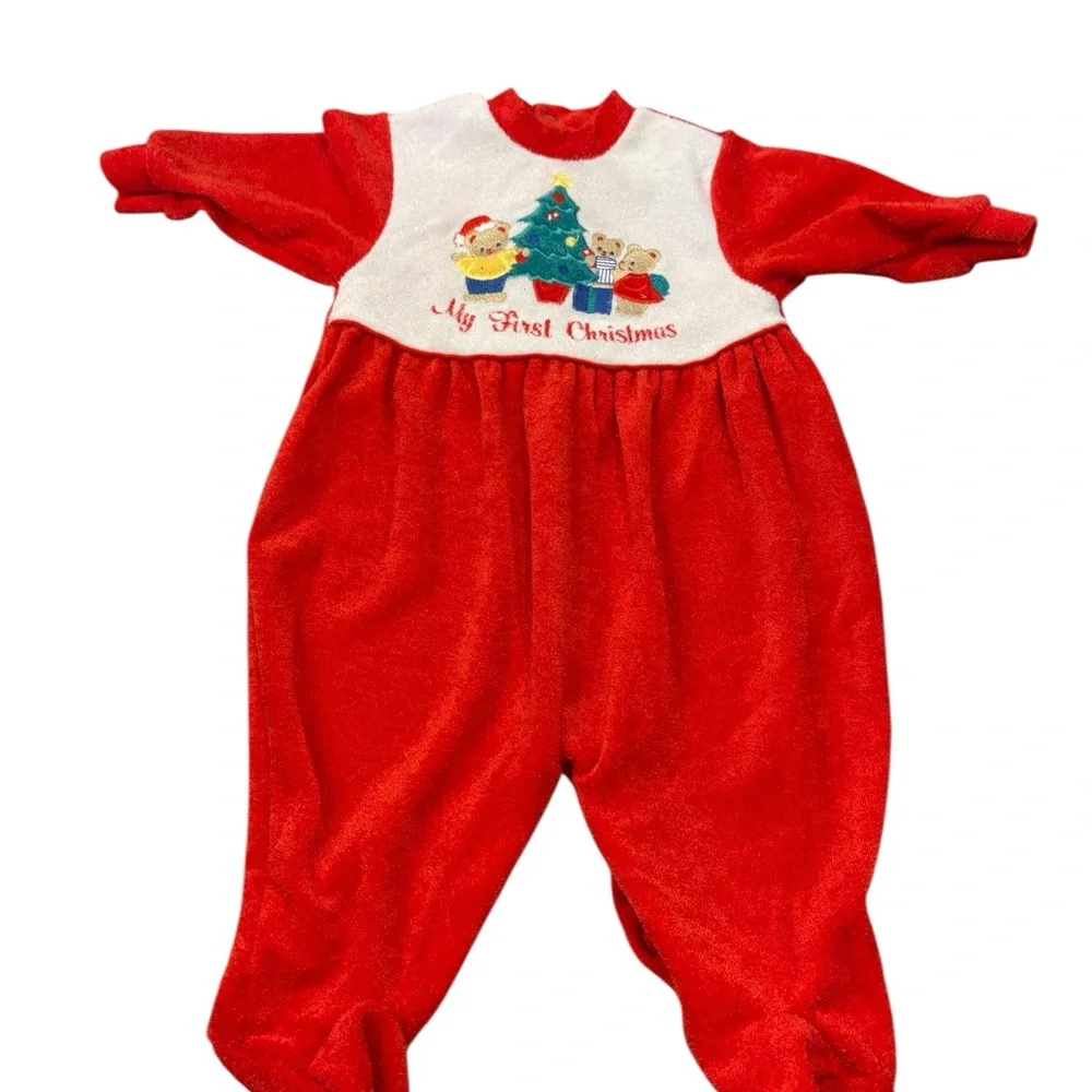 VTG Little Me Red White Infant My First Christmas Sleeper
